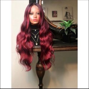 5. LOVE| 28” LONG DEEP WAVE T PART RED OMBRÉ LACE FRONT WIG